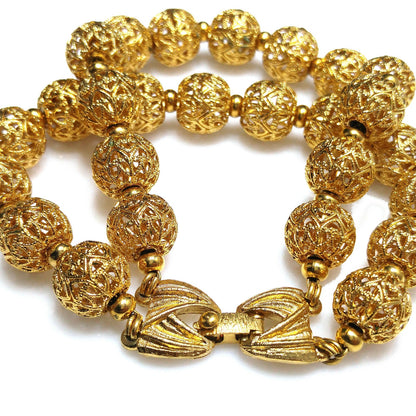 Monet Filigree Beaded Two Strand Bracelet, Gold Plated, Strung on Chain, 1960s Vintage Jewelry