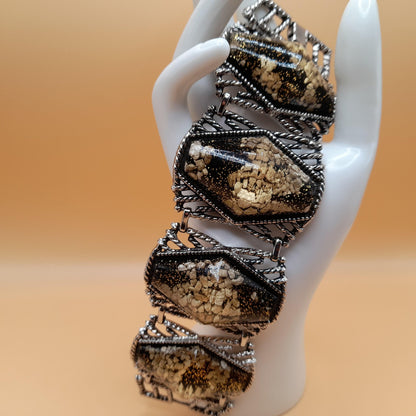 Vintage Unsigned Selro Selini Jewelry: Bracelet Earrings Set, Chunky Confetti Lucite, Clip Earrings, 1950s Vintage Jewelry