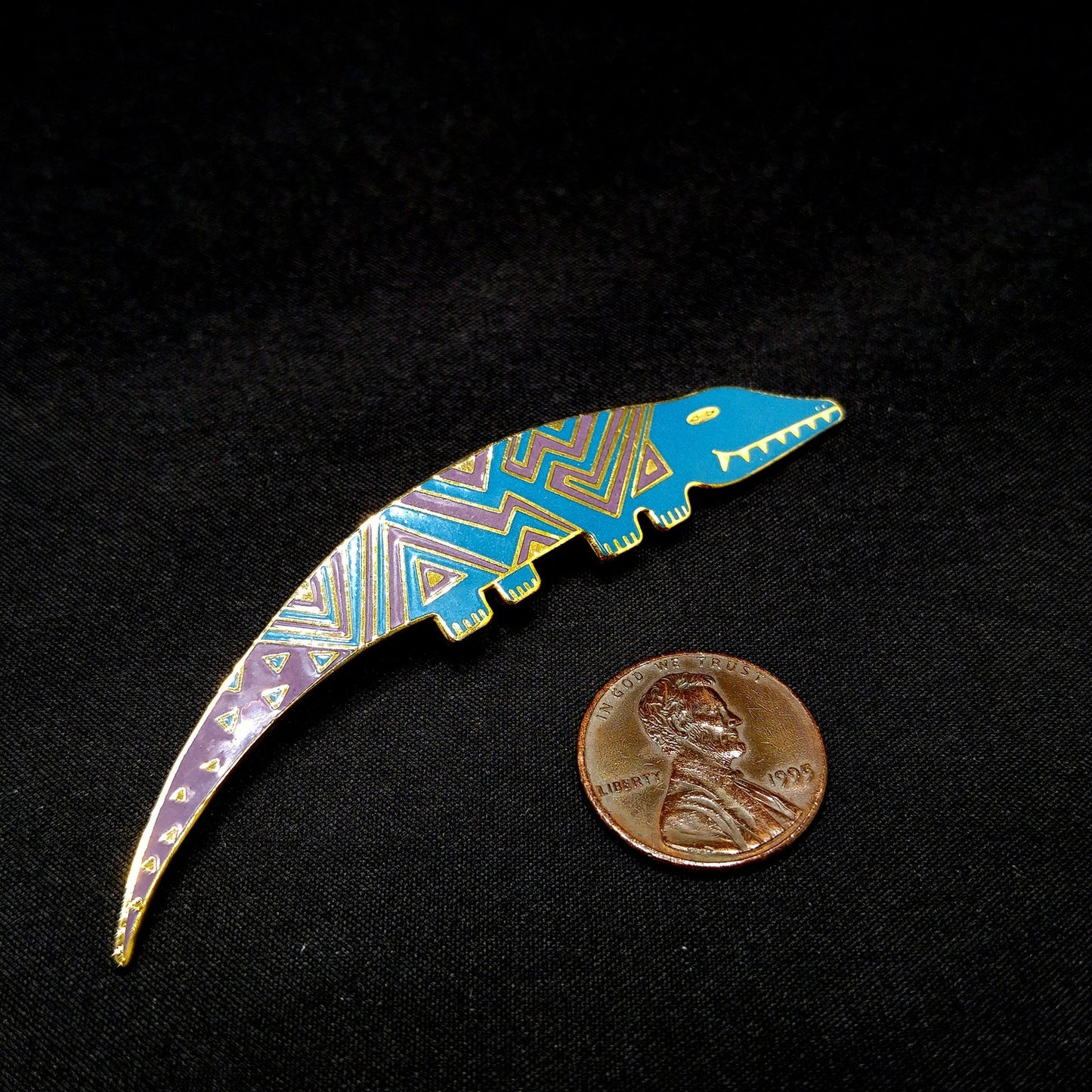 Laurel Burch "Aleucian Alligator" Brooch, Gold Plated Cloisonné Enamel, 1980s Vintage Jewelry
