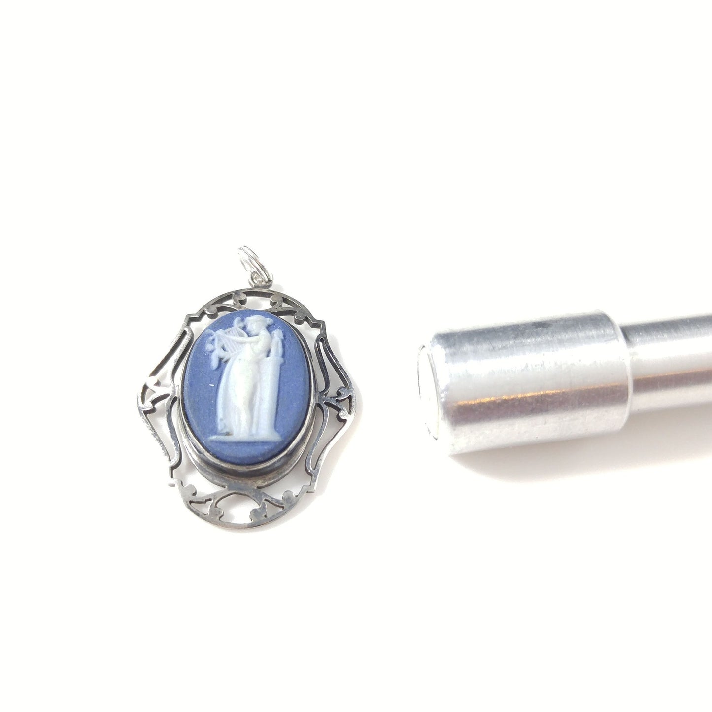 Antique Wedgwood Sterling Blue Jasperware Pendant Victorian Goddess England