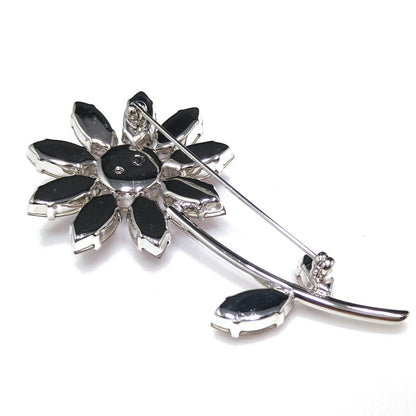 Swarovski Pink Crystal Flower Brooch, Clear Center, Swan Logo
