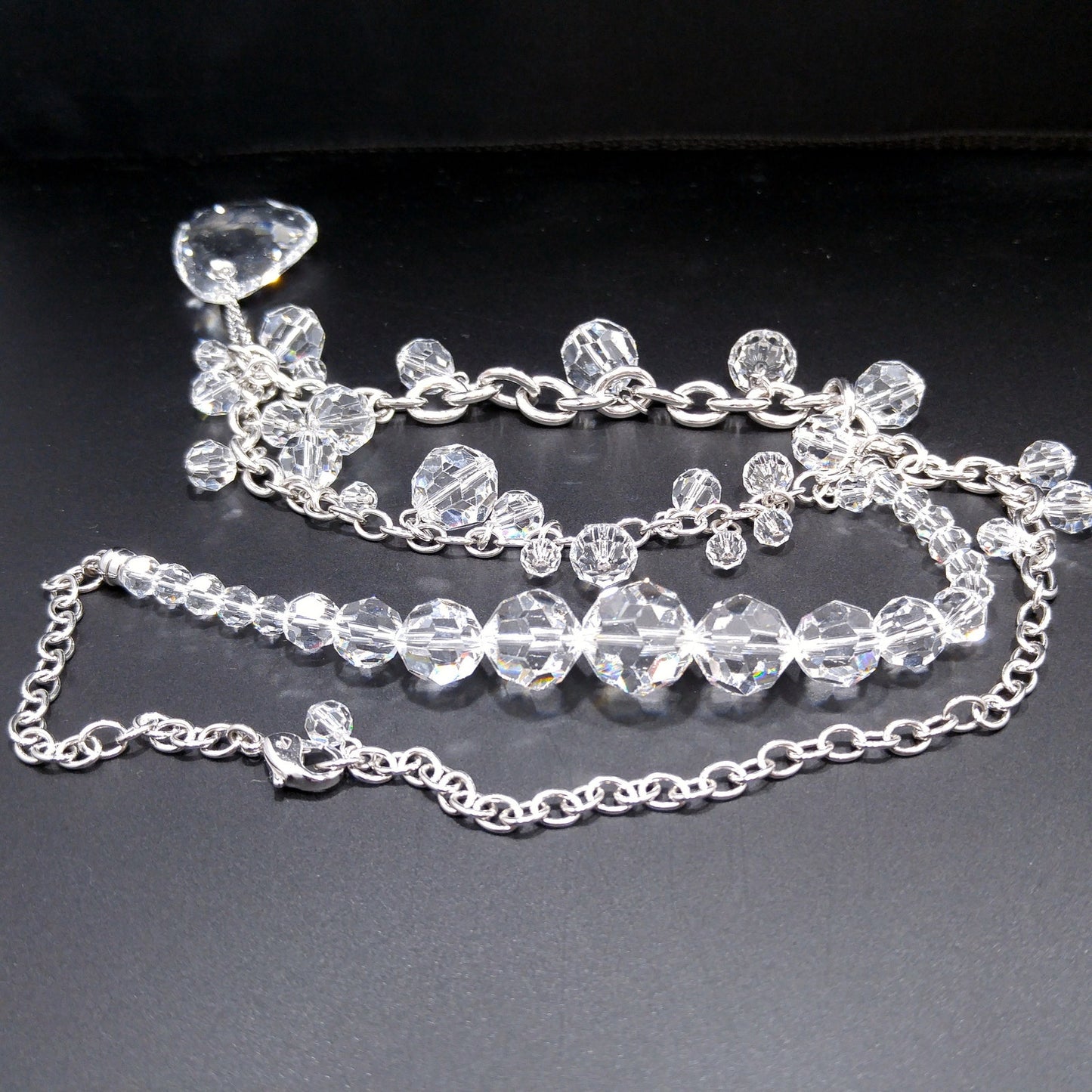 Vintage Swarovski Swan Logo Long Crystal Necklace Teardrop Pendant 1990s