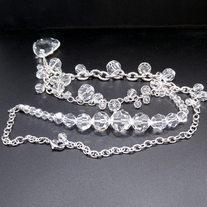 Vintage Swarovski Swan Logo Long Crystal Necklace Teardrop Pendant 1990s