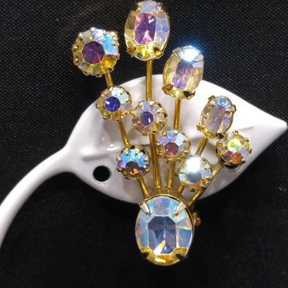 Weiss Aurora Borealis Ear Climber Earrings, Gold Plated, 1950s Vintage Jewelry
