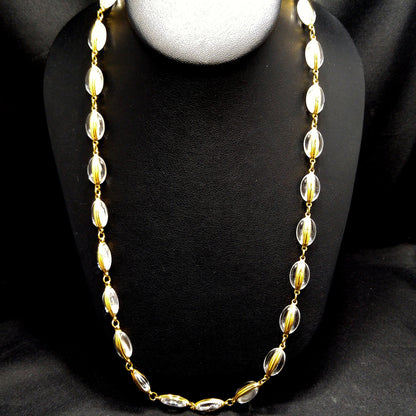 Vintage Swarovski Swan Logo Clear Crystal Gold Frame Bead Necklace 1990s