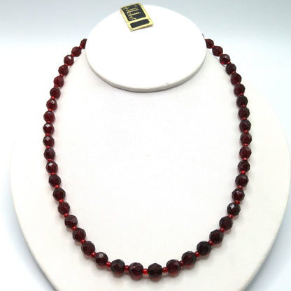 Hobe' Garnet Red Beaded Necklace, Original Tag, 1960s Vintage Jewelry