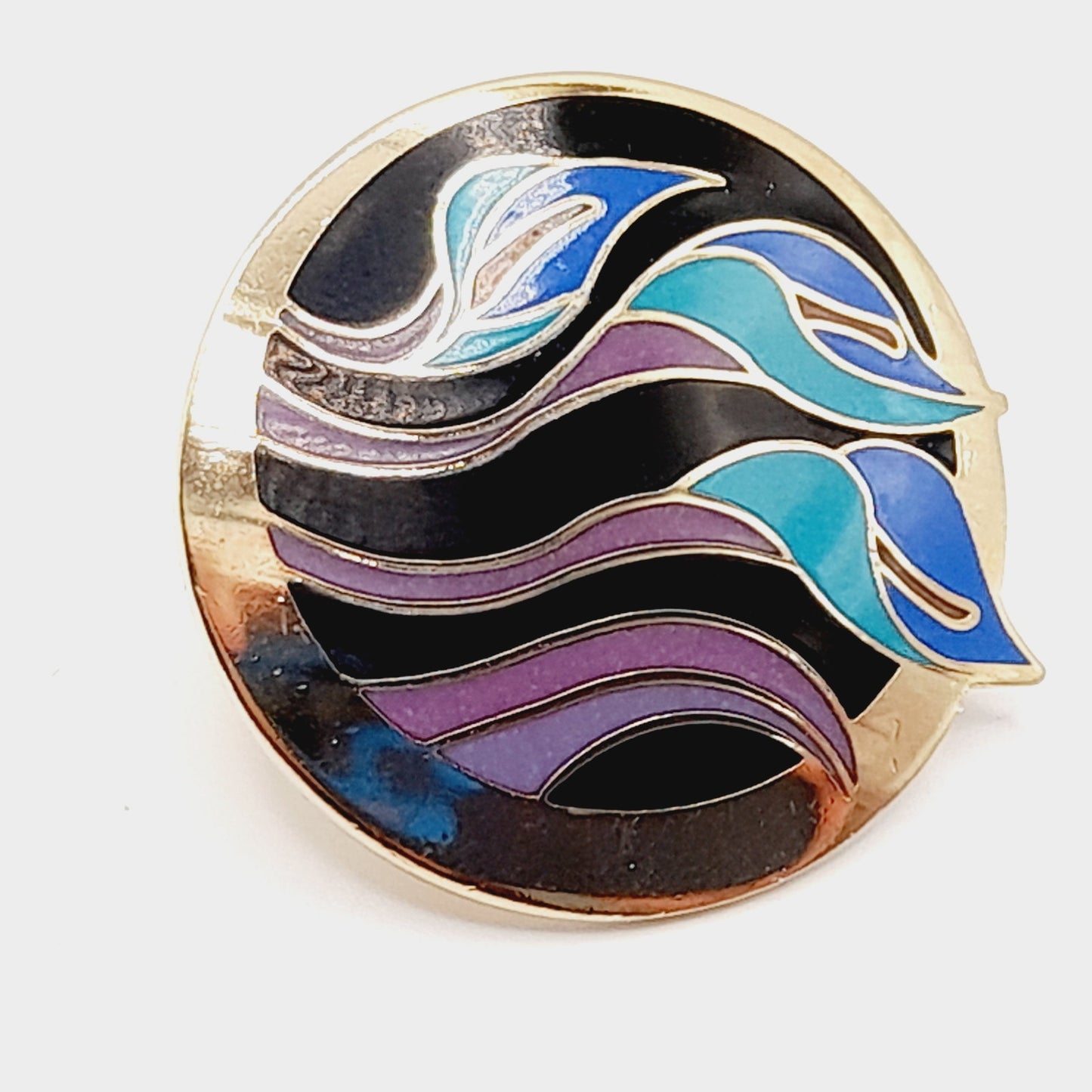Vintage Laurel Burch "Lilies for Les" Post Earrings - Purple Blue Enamel - Gold Plated - 1 Inch