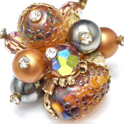 Vendome Topaz Beaded Earrings, Art Glass, Aurora Borealis, 1960s Vintage Jewelry