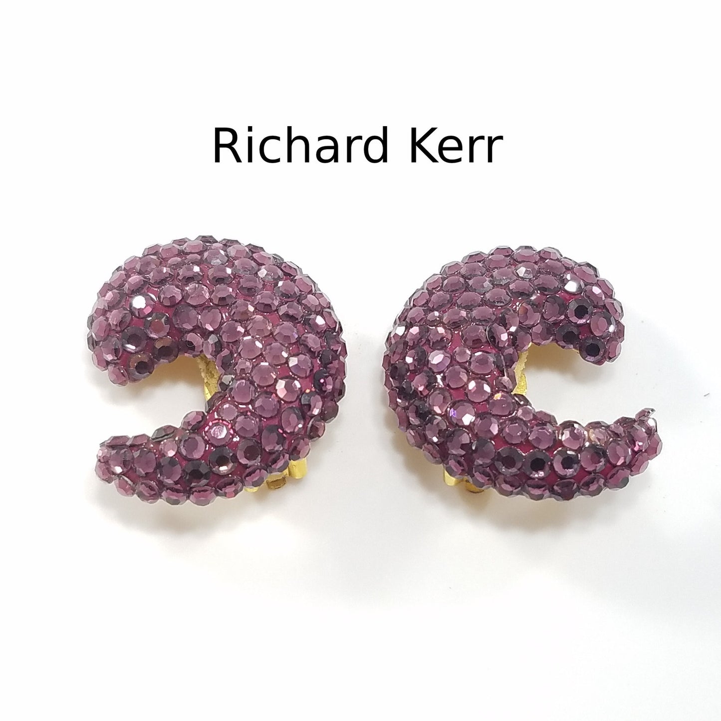 Vintage Richard Kerr Clip Earrings 1980s Encrusted Purple Swarovski Flat-Backs