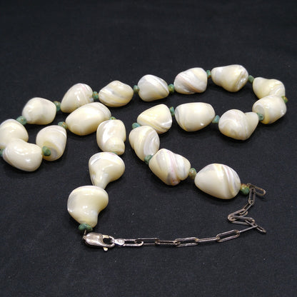 Beaded Shell Chrysoprase Necklace, Sterling Silver Italy, 1980s Vintage Jewelry