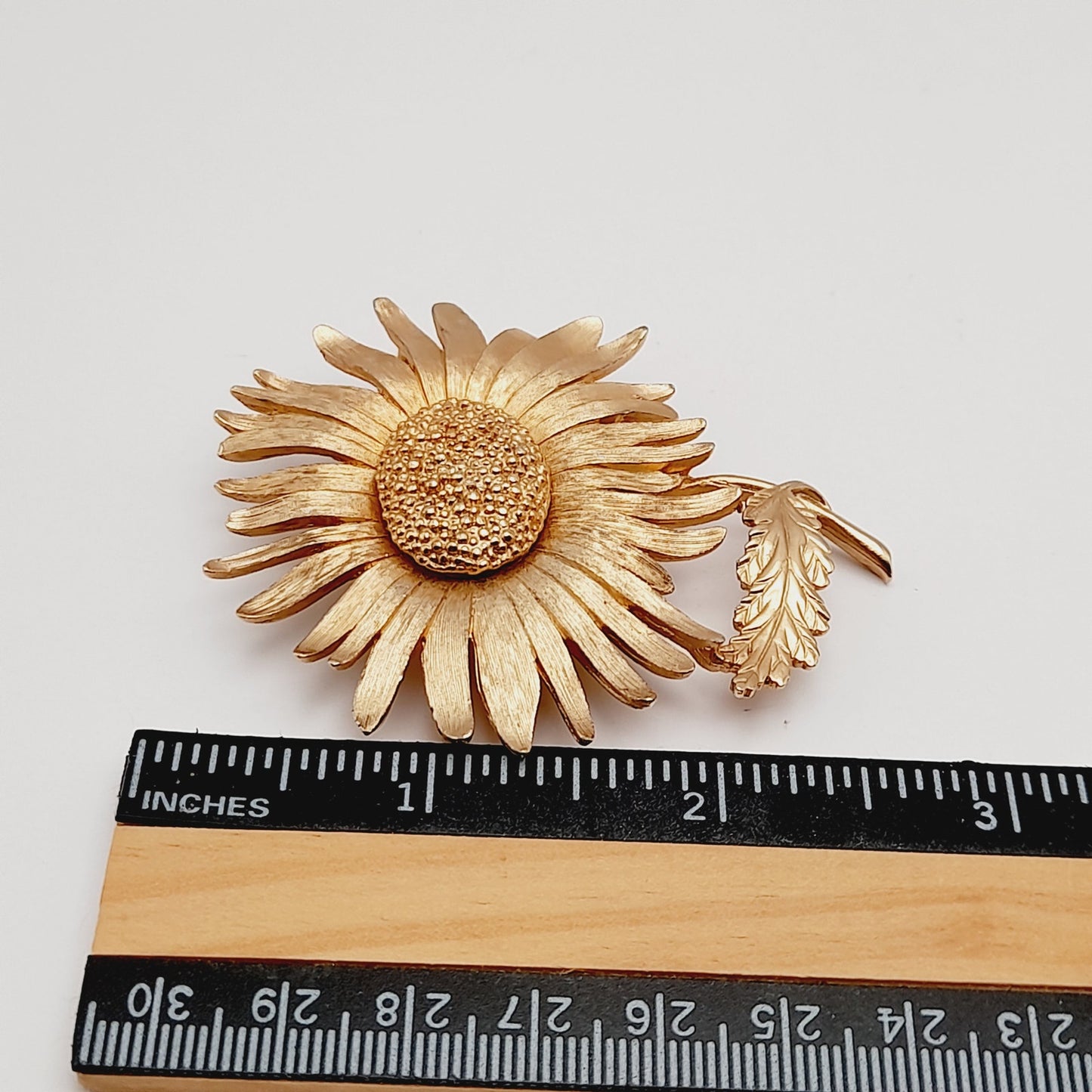 Vintage Marvella Signed Sunflower Brooch - 2 3/4 Inches, Gold Plated