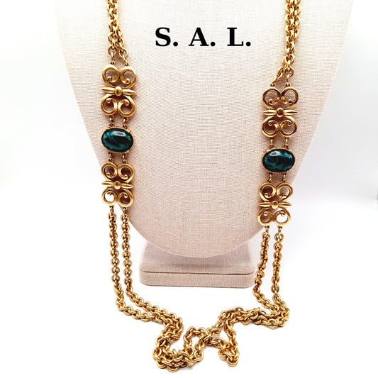 Vintage Swarovski S.A.L. Green Cabochon Chain Necklace, No Clasp