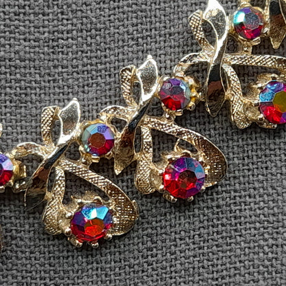 Red AB Rhinestone Choker Necklace, Arthur Pepper, Signed Art, 1960s Vintage Jewelry
