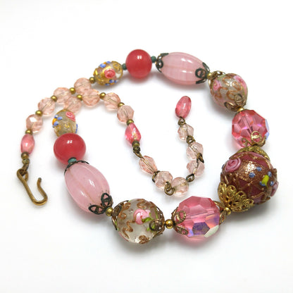 Wedding Cake Pink Choker Necklace, Crystal & Molded Beads, 1940s Vintage Jewelry