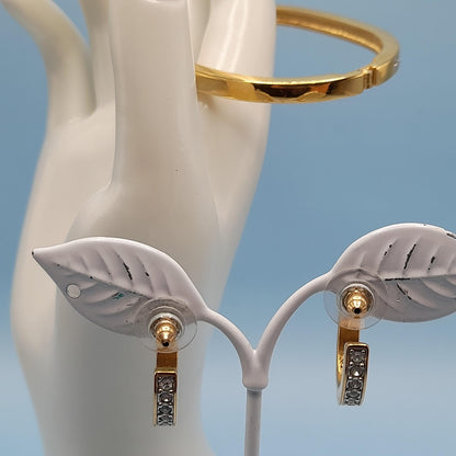Vintage Swarovski Rhinestone Hinged Bracelet Hoop Post Earrings Set, Gold Plated, Swan Logo