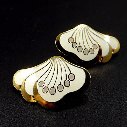 Laurel Burch "Le Fleur" Gold & White Post Earrings, Gold Plated, 1980s Vintage