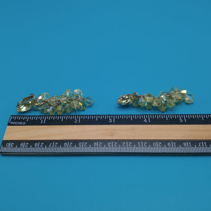 Lewis Segal Yellow Drop Clip Earrings, Aurora Borealis, 1960s Vintage Jewelry