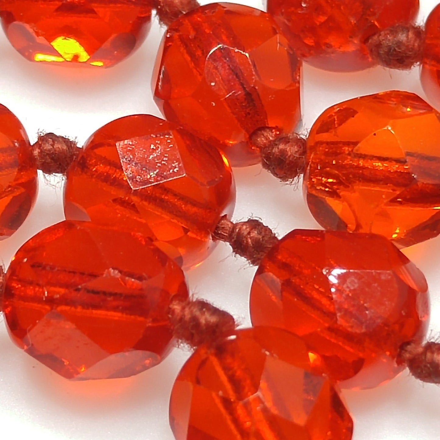 Vintage Red Crystal Hand Knotted Long Necklace, 62 Inches, No Clasp, 1960s Vintage Jewelry