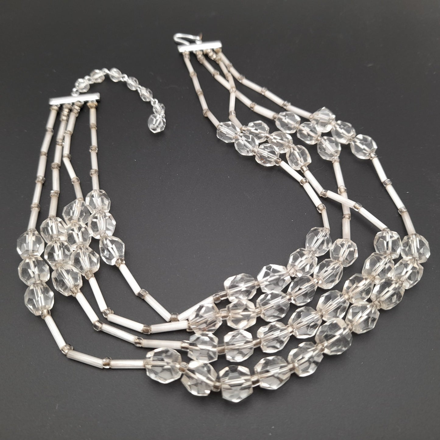 Vintage Japan Clear Flat Top Crystal Beaded Necklace, 1950s