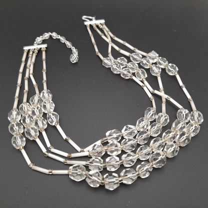 Vintage Japan Clear Flat Top Crystal Beaded Necklace, 1950s
