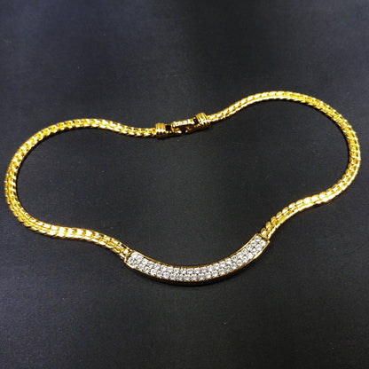 Vintage Swarovski Clear Rhinestone Gold Chain Necklace 1980s Swan Logo Signed