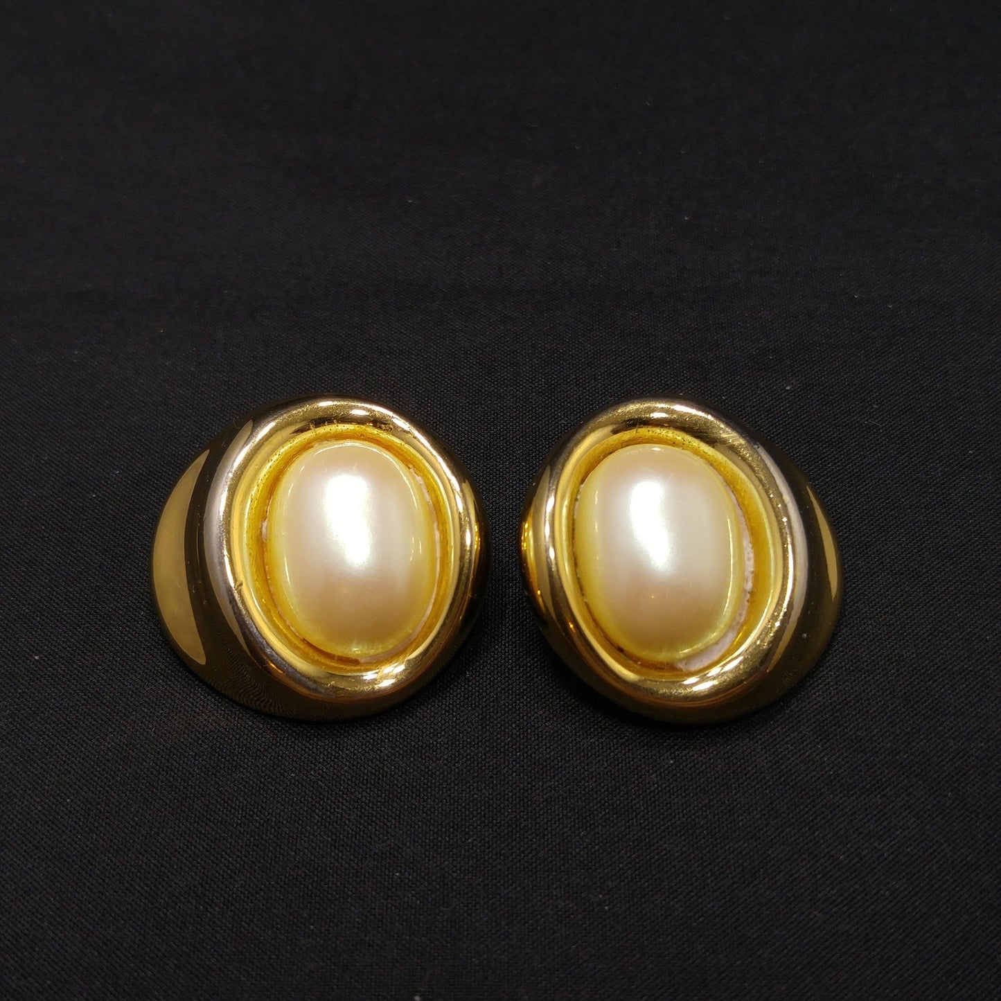 Vintage Givenchy Clip-On Earrings – Opalescent Faux Pearls, Gold Plated, 1980s