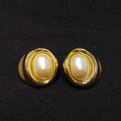 Vintage Givenchy Clip-On Earrings – Opalescent Faux Pearls, Gold Plated, 1980s