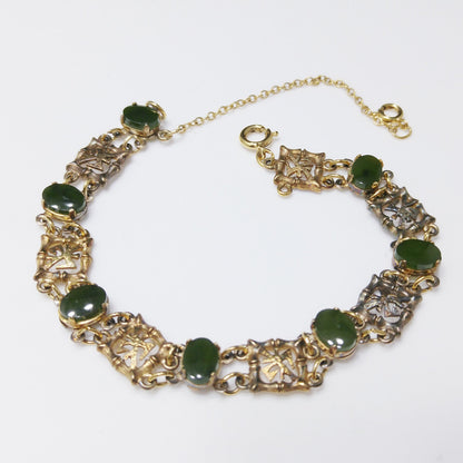 Wells Sterling Chrysoprase Gemstone Bracelet, Mid Century Vintage Asian Bracelet