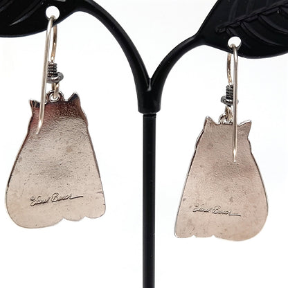 Laurel Burch Shambala Cat Earrings, Rhodium Plated, 1980s Vintage Jewelry