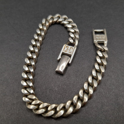 Givenchy Curb Chain Bracelet, Rhodium Plated, 7 3/4 Inches, 1980s Vintage Jewelry