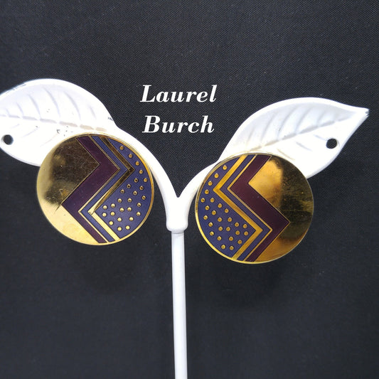 Vintage Laurel Burch Cloisonne Enamel Post Earrings, Gold Plated