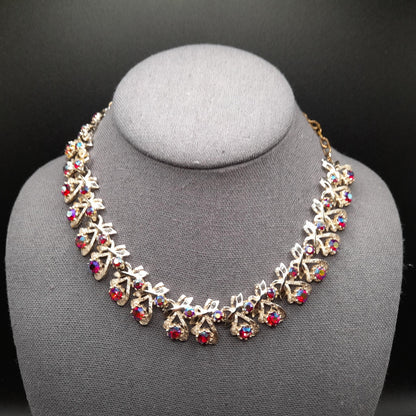Red AB Rhinestone Choker Necklace, Arthur Pepper, Signed Art, 1960s Vintage Jewelry