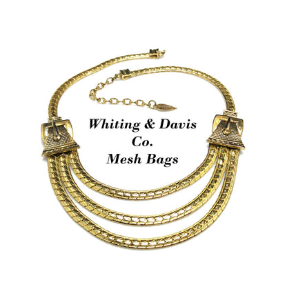 Whiting & Davis Buckle Necklace, Gold Plated, 1940s Vintage Jewelry
