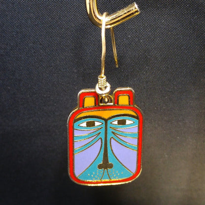 Laurel Burch "Toshio" Drop Earrings, Gold Plated & Enamel Cloisonné, 1980s Vintage Jewelry