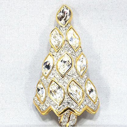 Swarovski Christmas Tree Brooch, 1996 Collectible, Skewed Navette Rhinestones, Vintage Jewelry