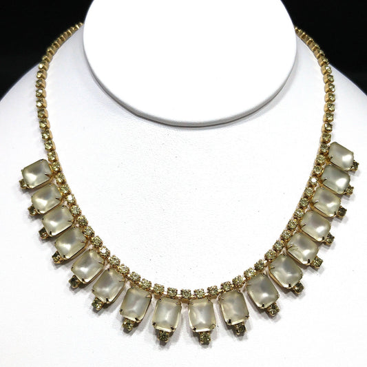 Jonquil Rhinestone Frosty Glass Necklace, 1960s Vintage Jewelry