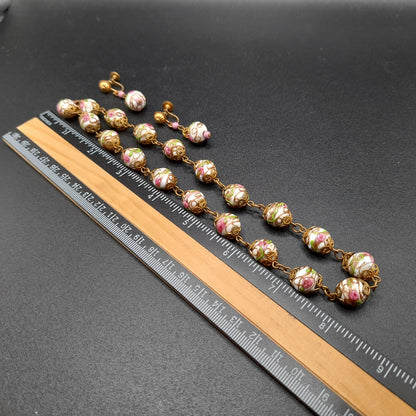 Vintage Italian Wedding Cake Bead Necklace Earrings Set, Venetian Lamp-work, 1940s Jewelry