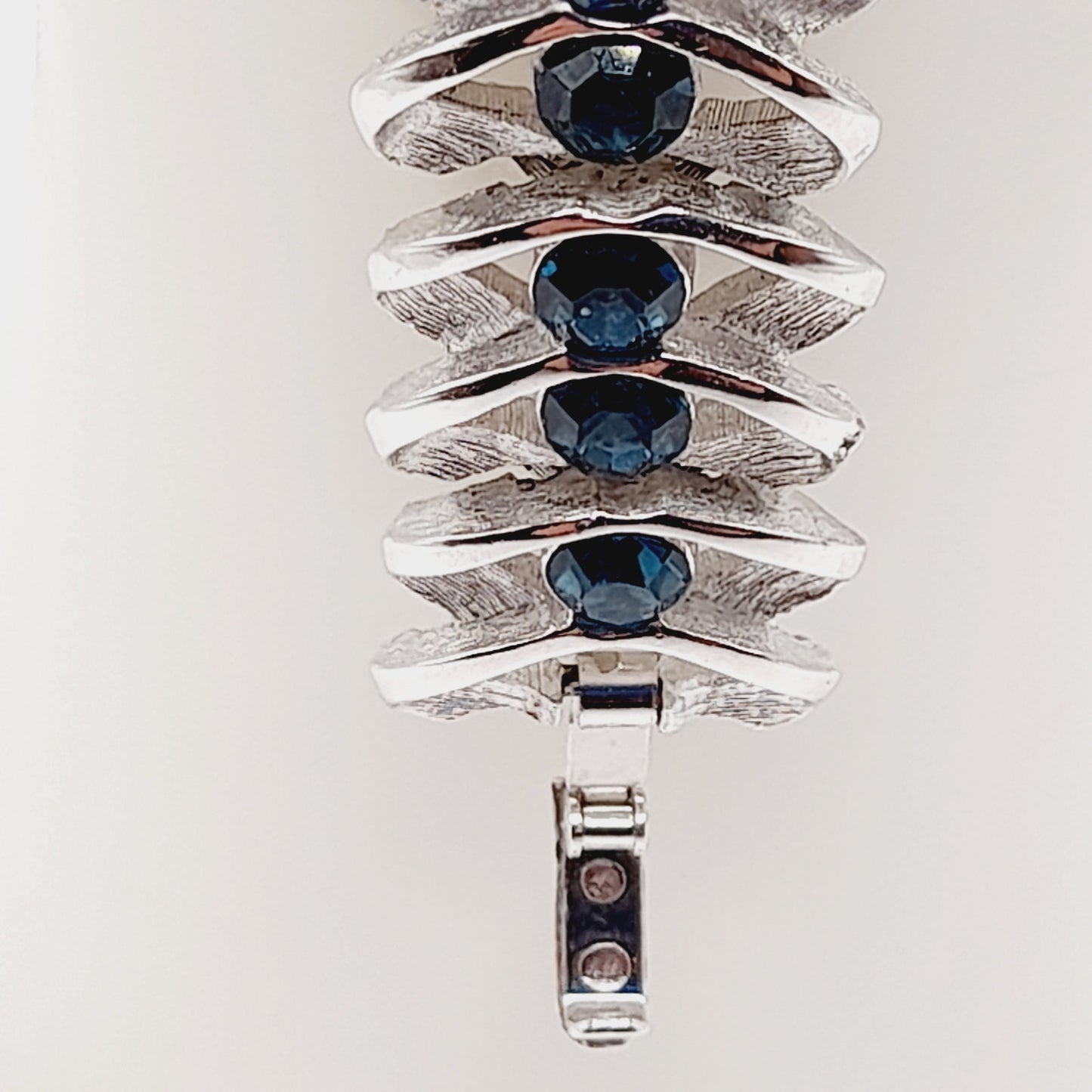 Vintage Crown Trifari Blue Rhinestone Bracelet – Rhodium Plated – 6.75 Inches