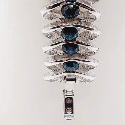 Vintage Crown Trifari Blue Rhinestone Bracelet – Rhodium Plated – 6.75 Inches