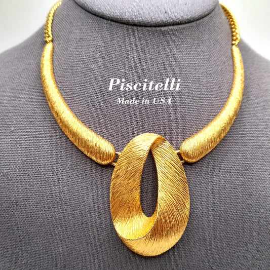 Piscitelli Gold Plated Pendant Necklace, Made in USA, Vintage Jewelry