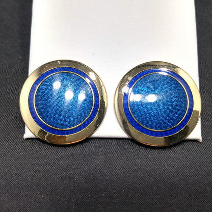 Laurel Burch "Victoria" Clip Earrings, Blue Enamel, Gold Plated, 1980s Vintage