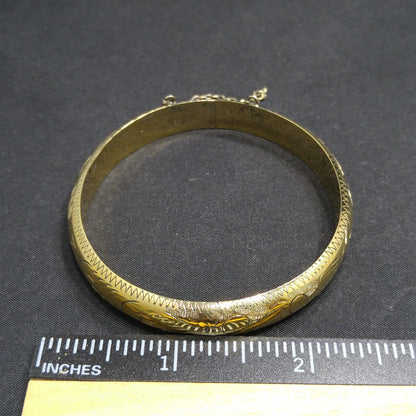 Vermeil Sterling Embossed Hinged Bracelet, Stamped 925, 1940s Vintage Jewelry