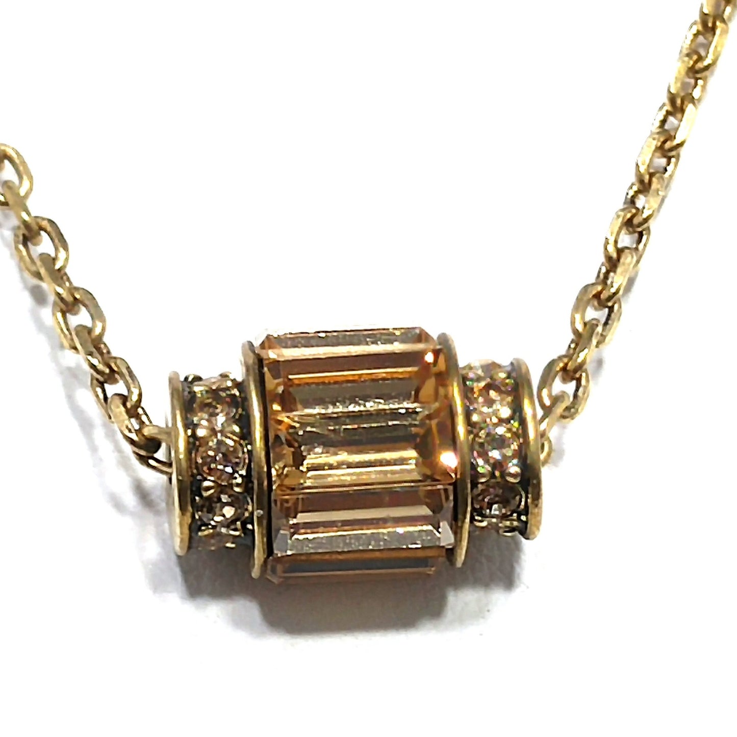 Vintage Givenchy Barrel Pendant Necklace, Topaz & Clear Rhinestones, 1990s