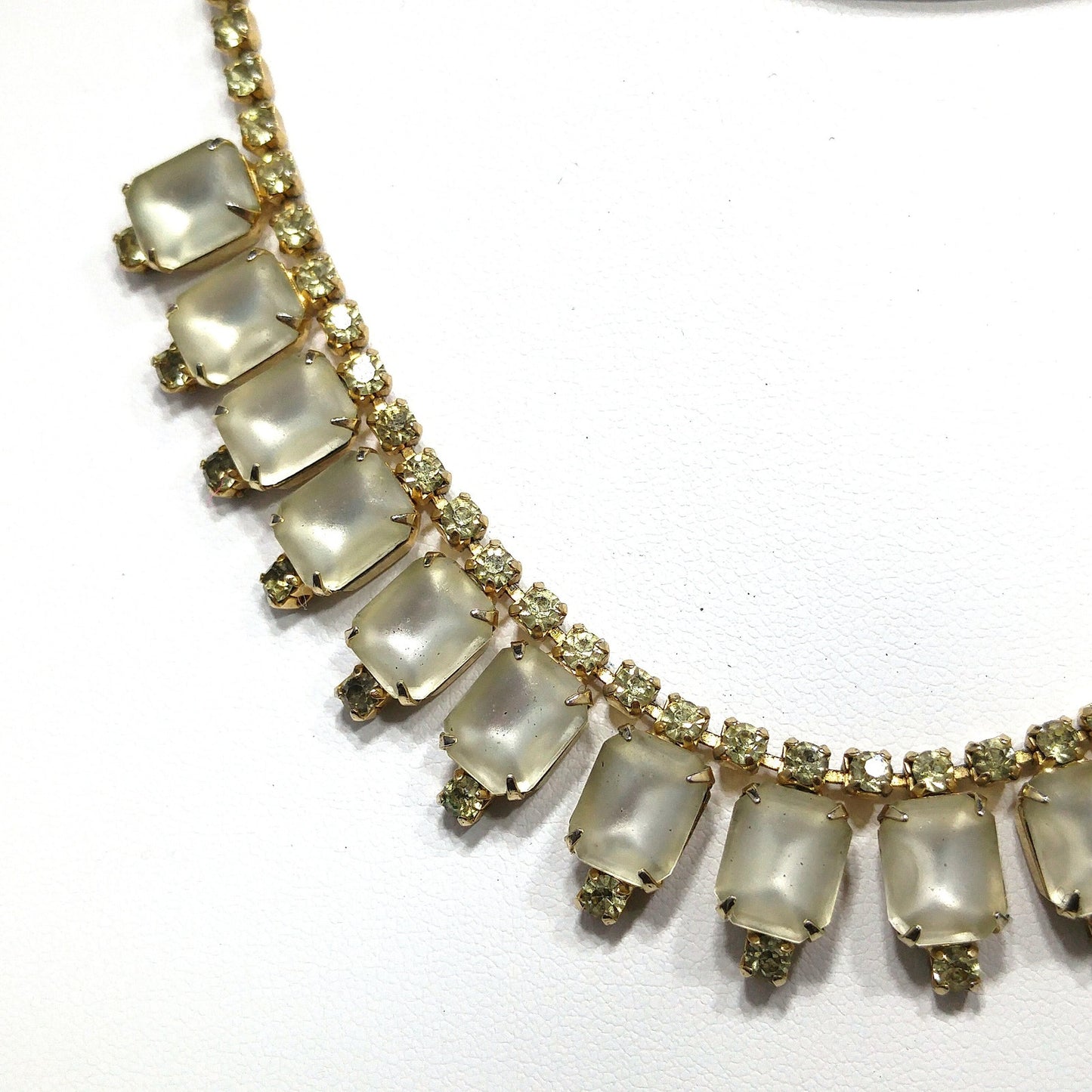Jonquil Rhinestone Frosty Glass Necklace, 1960s Vintage Jewelry