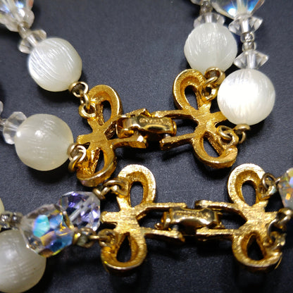 Vendome White Frosty Lucite & Crystal Jewelry, Necklace Bracelet Set, 1960s Vintage Jewelry