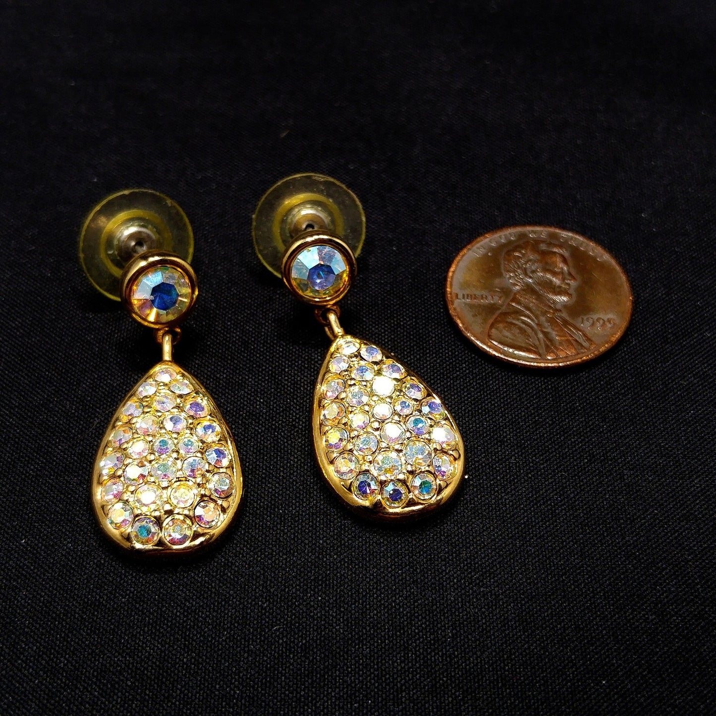 Vintage Swarovski Swan Logo Earrings – Aurora Borealis Crystal Teardrop Dangles