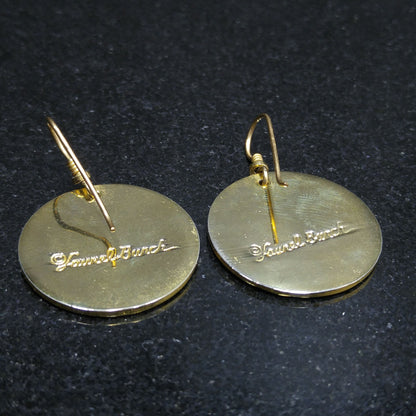 Vintage Laurel Burch Lavender Floral Earrings, Gold Plated Cloisonne