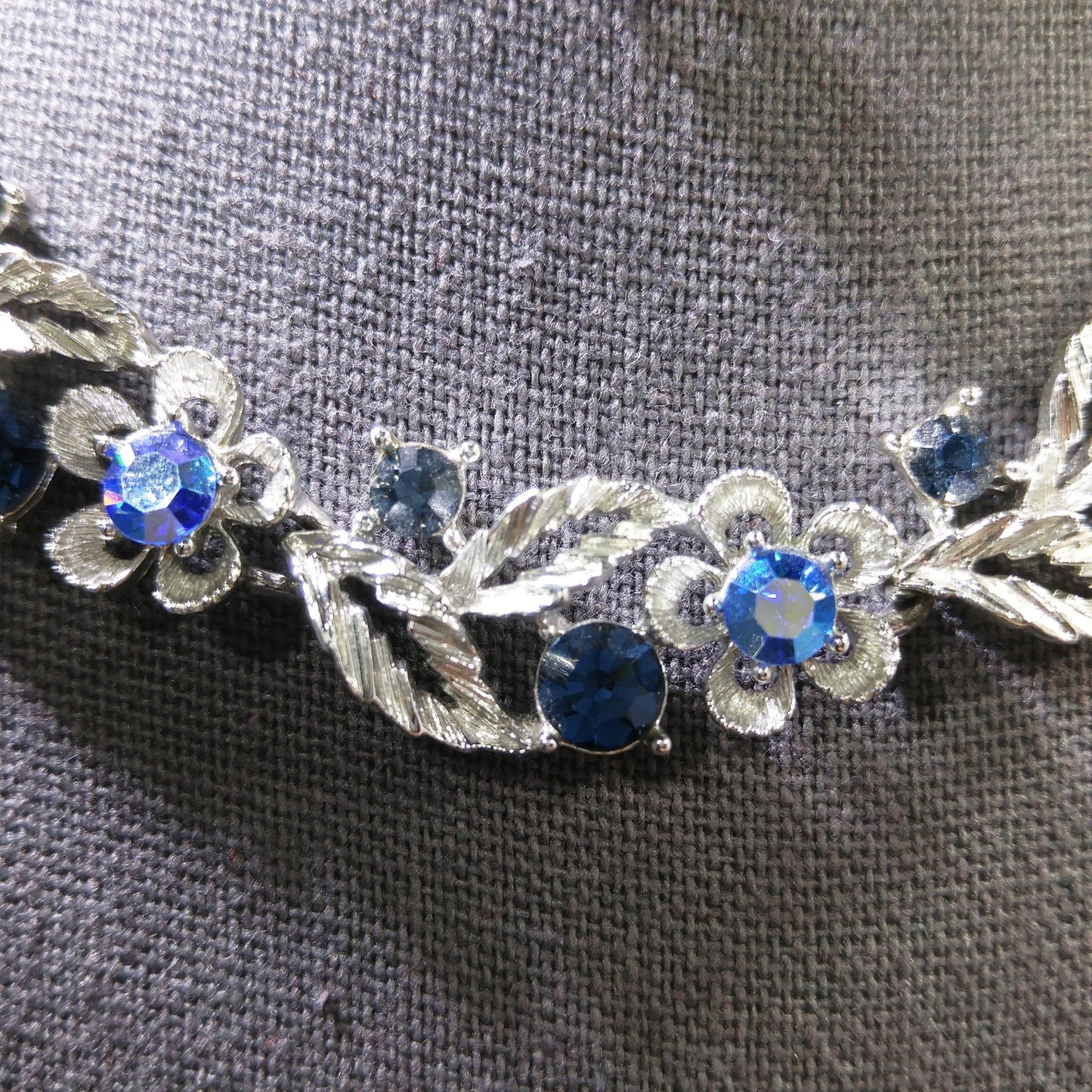 Lisner Blue Necklace & Bracelet Set, Rhodium Plated, Aurora Borealis, 1960s Vintage Jewelry