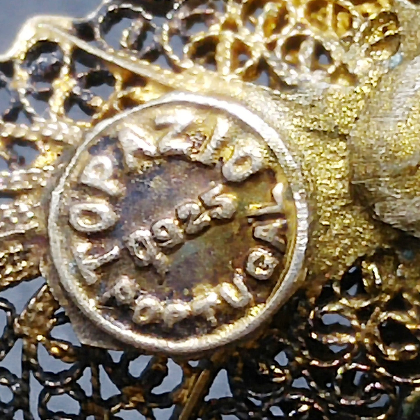 Topazio Portugal Flower Brooch, Silver Vermeil, 1930s Vintage Jewelry