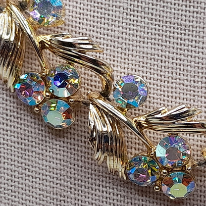 Vintage Lisner Aurora Borealis Rhinestone Choker Necklace, Gold Tone, 1950s